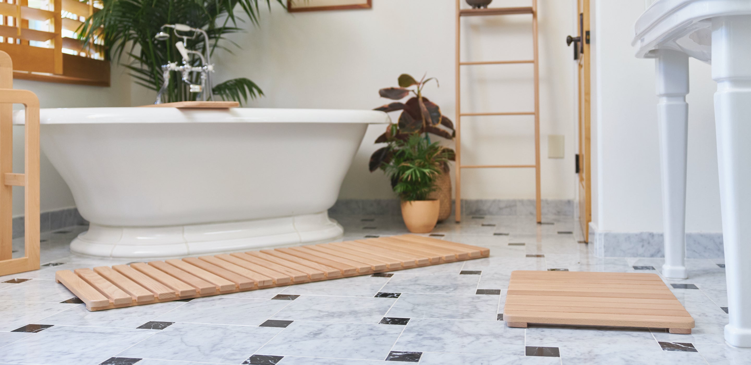  Wood Bathroom Mat, Wood Shower Mat for Indoor