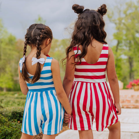 Short Leggy Romper - Sea Blue Stripes & Short Leggy Romper - Red Stripe