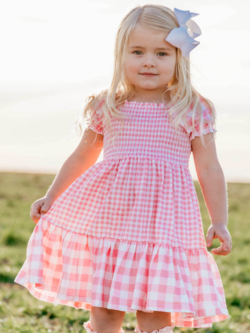 Puff Sleeve Dress - Heart Pink Check