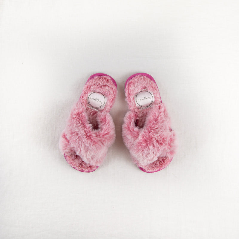 faux fur cross slider slippers