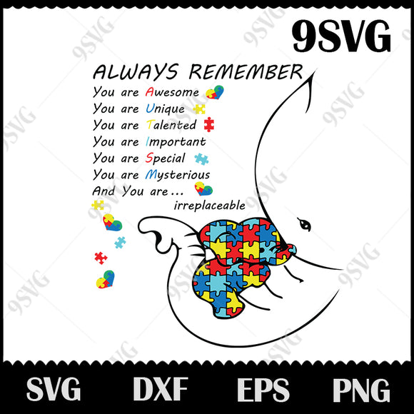 Download Always Remember Svg Autism Elephant Svg Happy Autism S Day Svg Png 9svg