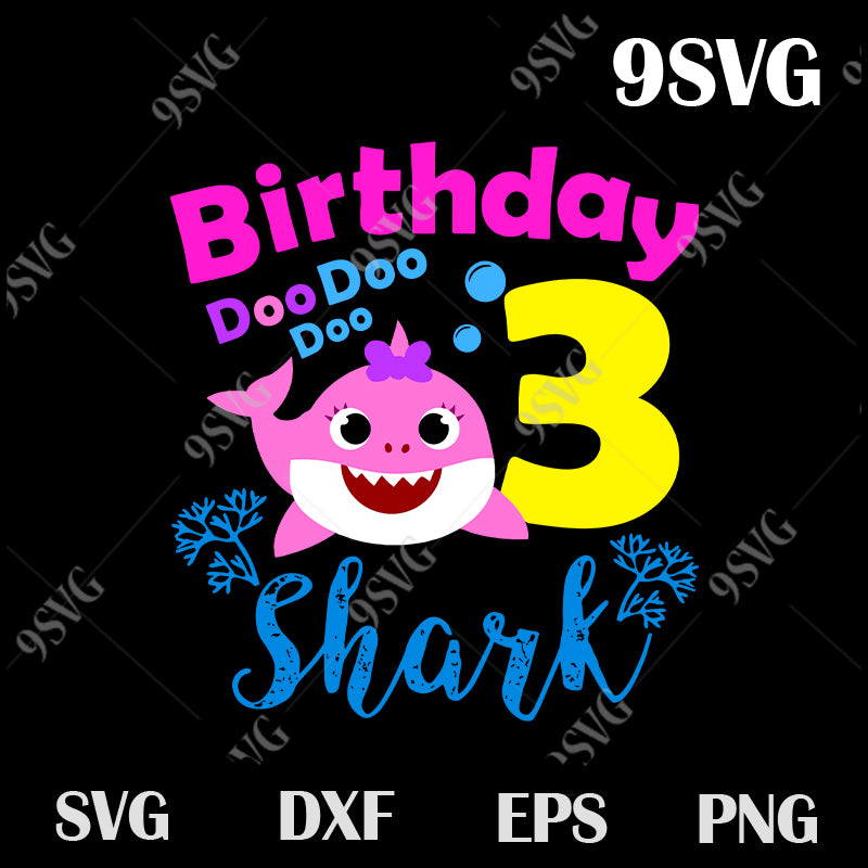 3rd Shark S Birthday Svg Pink Shark Svg Family Svg Baby Shark Svg 99svg