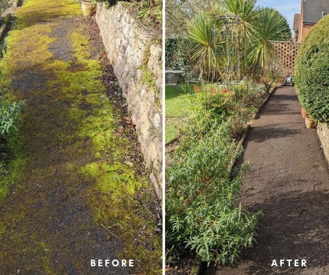 Moss removed from a footpath