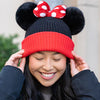 girl wearing minnie mouse ears beanie, smiling