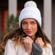 White Monochrome Pom Beanie