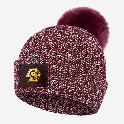 Love Your Melon Adult Boston College Eagles and White Speckled Pom Beanie in Burgundy | Cotton/Lycra/Spandex