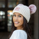 Minnie Mouse Outline Rose Foil Natural Double Pom Beanie