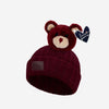 Baby Burgundy Pom Beanie with Bear Love Pom