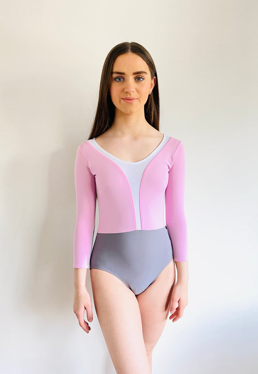 Margaux Long Sleeve Leotard - Lavender with White Mesh
