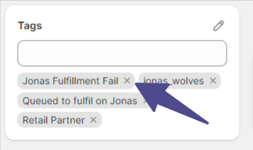 Failed fulfilment on Jonas tag on Shopify Order