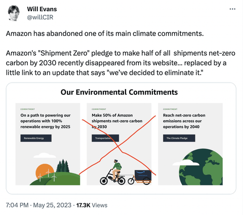 Amazon's failed climate commitments. 