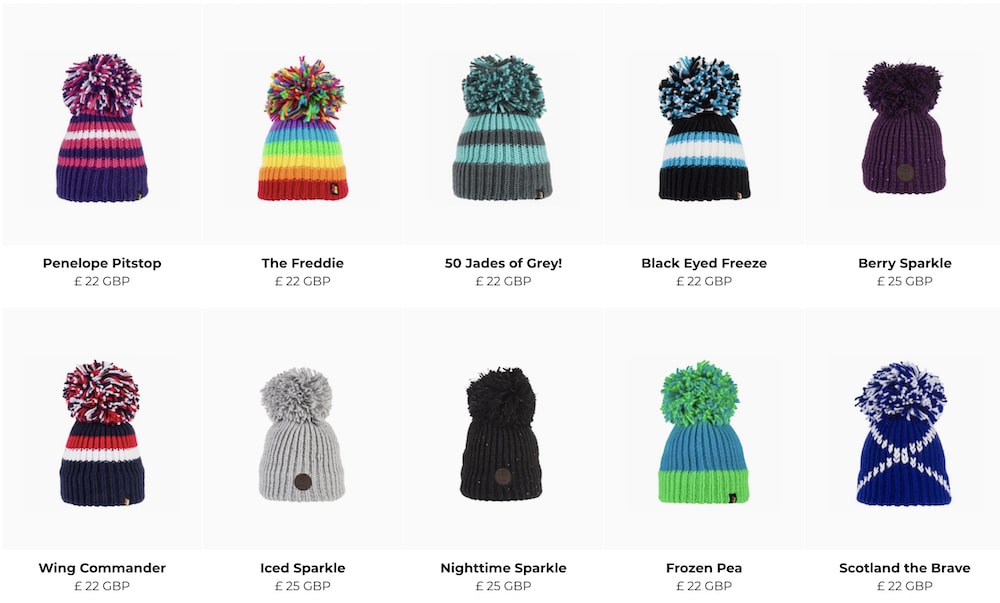 Big Bobble Hats offer a lot of fun and imaginative product names.