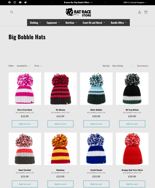 Big Bobble Hats on the Rat Race store through an Alvio partnership