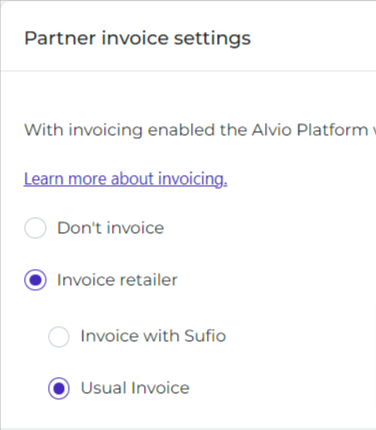 To use Alvio Invoicing, select this in Partner invoice settings