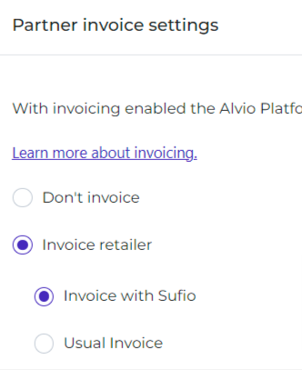 Select Invoice with Sufio in Partner invoice settings to use Sufio