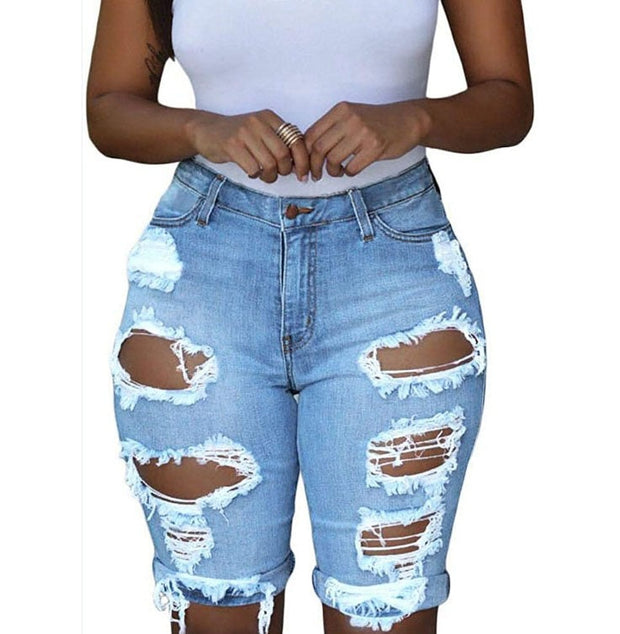 Women Ripped Denim Destroyed Mid Rise Stretchy Bermuda Jeans – T&L Fashions  Boutique