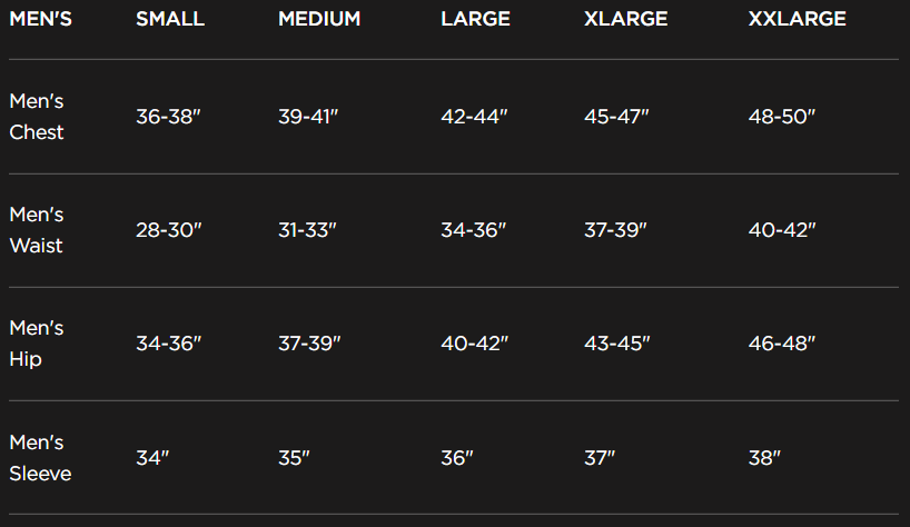 Toad & Co. Men's Size Chart