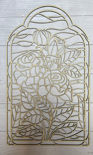 Floral Stained Glass Frame Art Wood Cut Out. Unfinished Wood frame. Re –  Wicked Gold
