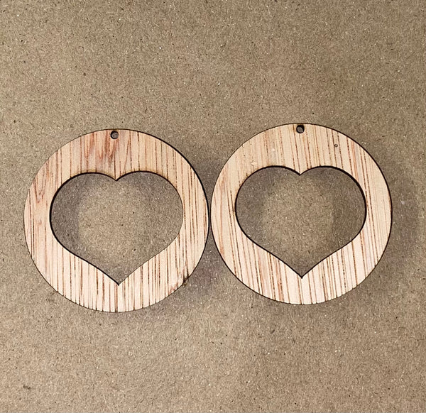 Pointed Drop Double Hearts Cutout Blank Wood Earrings. DIY jewelry
