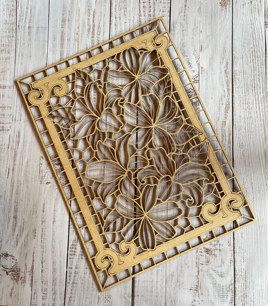 Floral Stained Glass Frame Art Wood Cut Out. Unfinished Wood frame