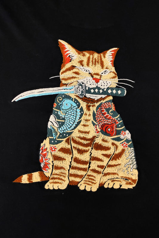 Japanese Dragon Embroidered Artwork Half Sleeve Black T-shirt For Men