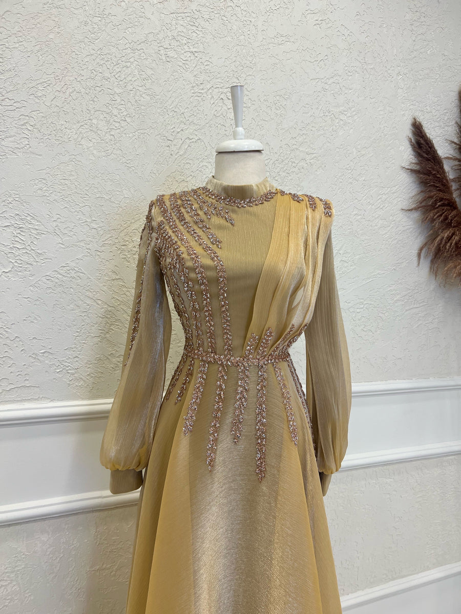 Meyra Islamic Clothing Evening Dress - Beige – ModaZehrada