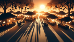 Illustration du coucher du soleil du marché artisanal
