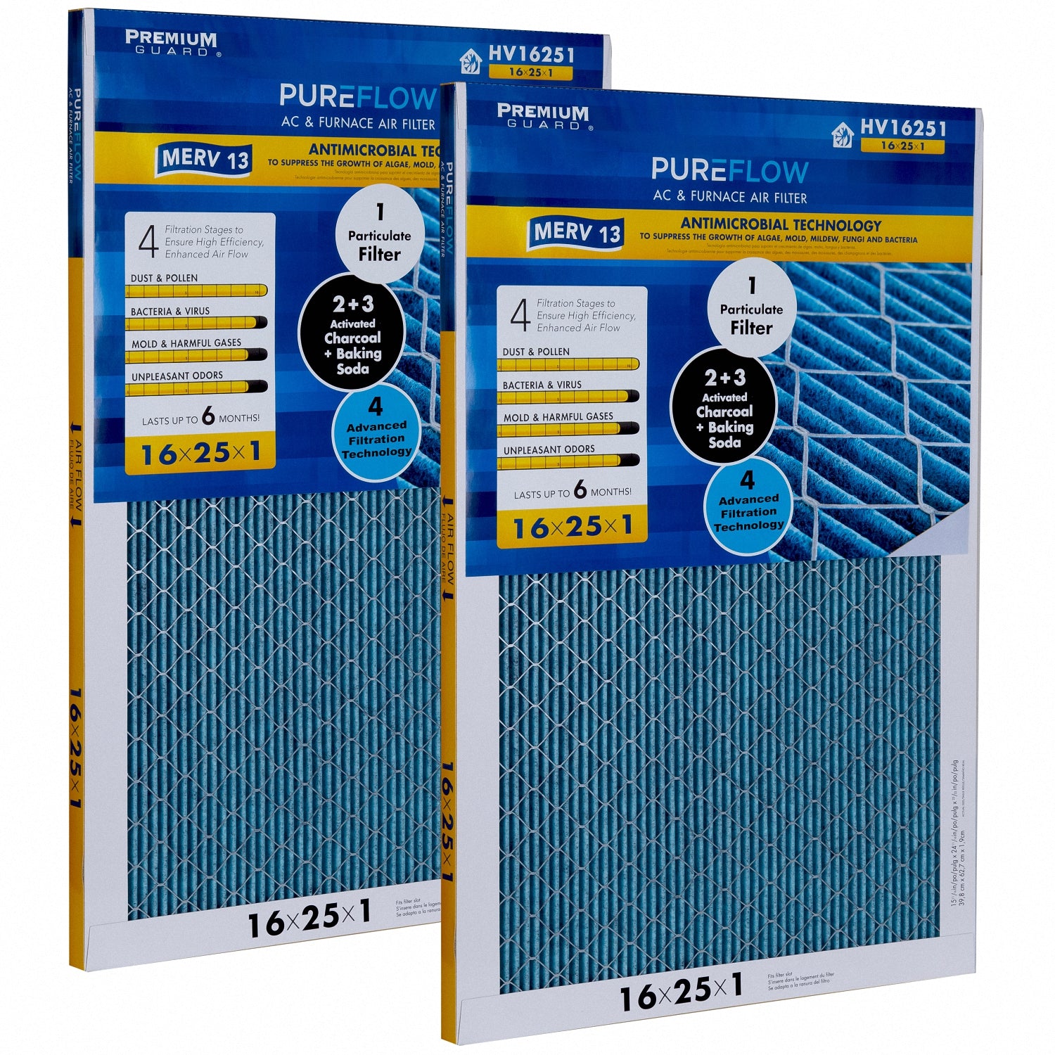 PUREFLOW, Home Furnace Air Filter 16x25x1, with 4 Layers of Advanced Filtration Technology, MERV-13 Pack of 2