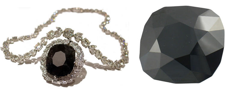 The Black Orlov Diamond in necklace and loose