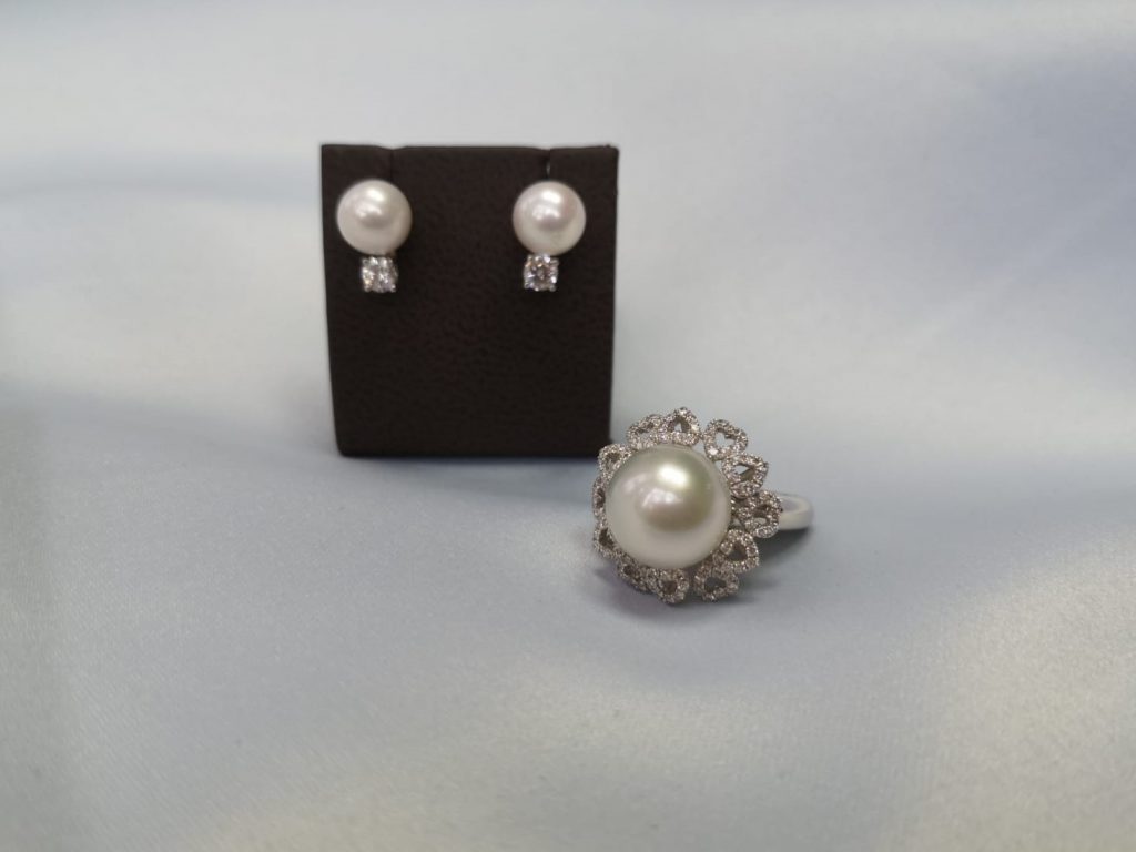 pearl and diamond earrings and ring