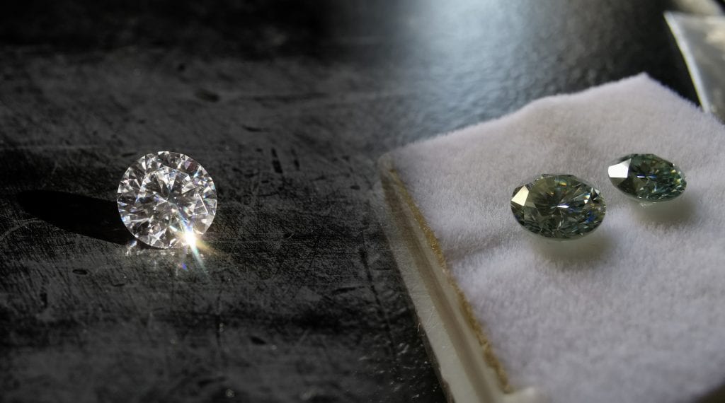 diamond left moissanites right