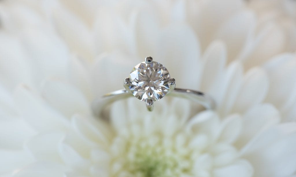 solitaire diamond engagement ring with compass setting