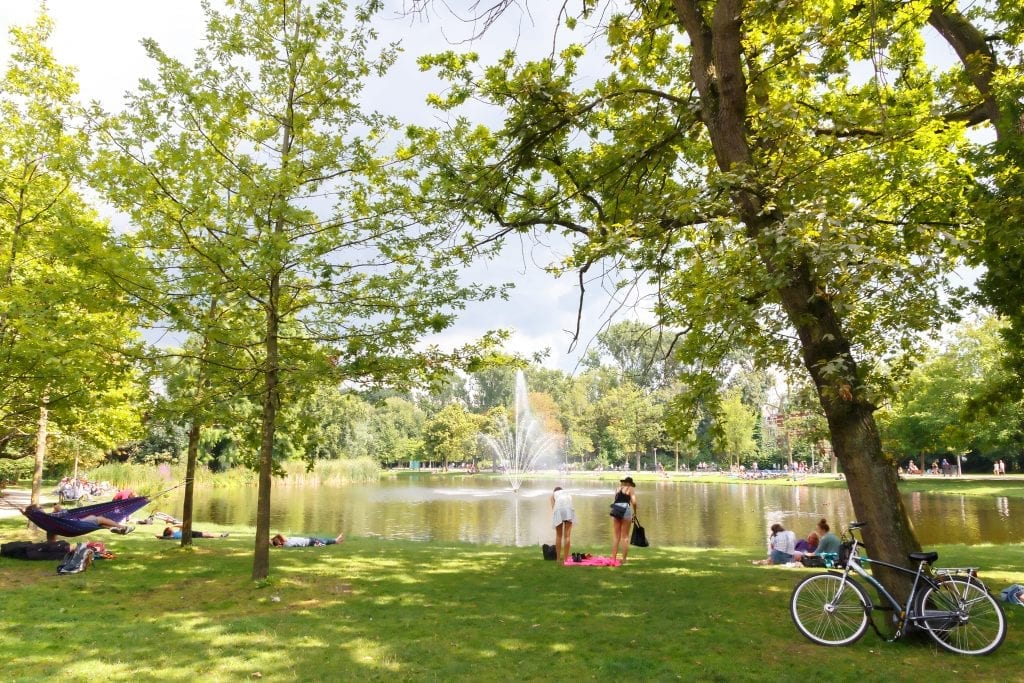 In the summer, the Vondelpark is a popular spot among locals to relax at the water or under the trees