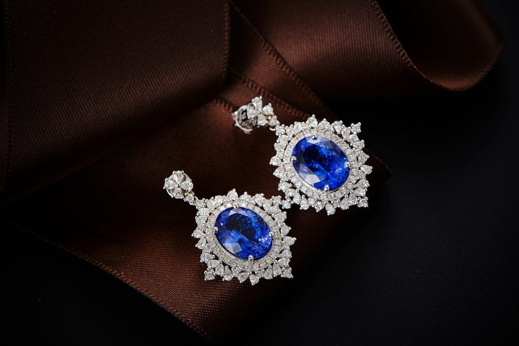 tanzanite halo diamond earrings