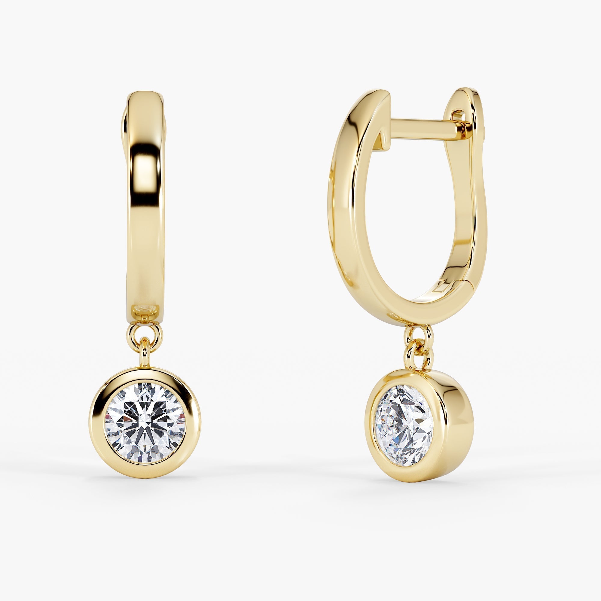 Luna Bezel Solitaire Huggie Earrings 18K Yellow Gold - Royal Coster Diamonds