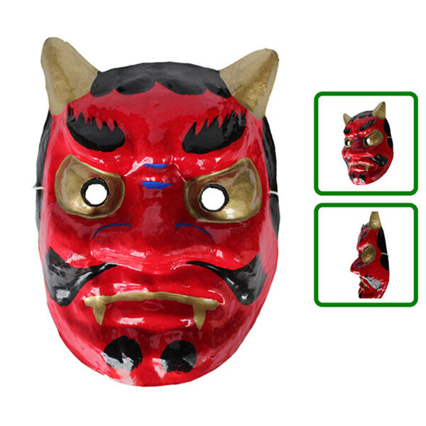 Masque Papier Mâché Oni Rouge--0