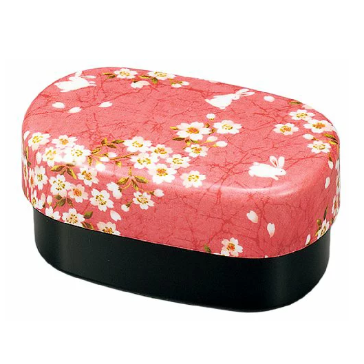 Boîte à bento ovale Sakura & Lapin 570ml - Rose--0