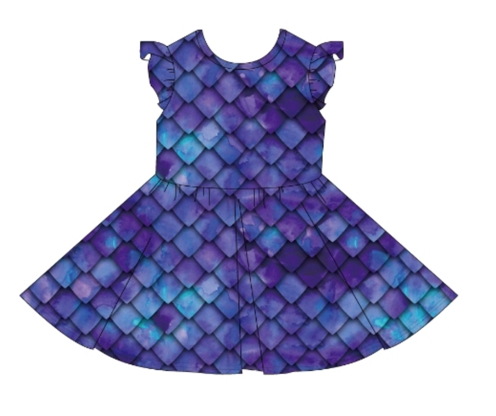 Purple Dragon Scales Short Sleeve Skater Dress (PRE-ORDER)