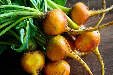 Golden beets are slightly less sweet than red beets, but also have a more mellow and less earthy flavour.