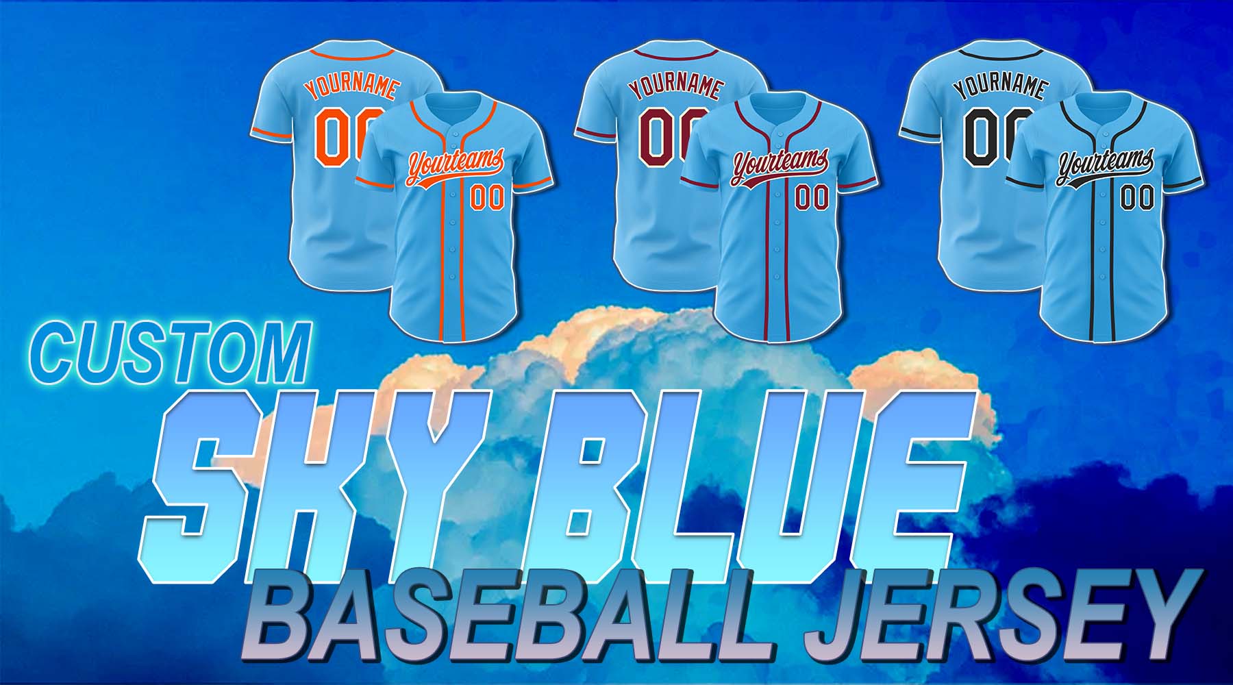 Custom Sky Blue Baseball Jersey White Authentic - FansIdea