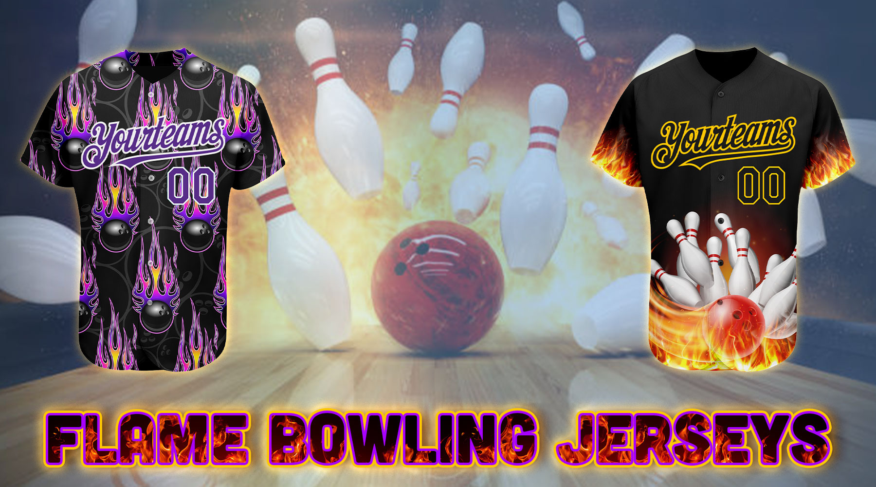 Blue Flame Ball and Pins Bowling T-Shirt