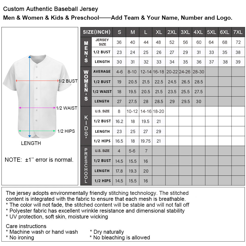 Size Chart, Jerseys Handmade Store Size Guide