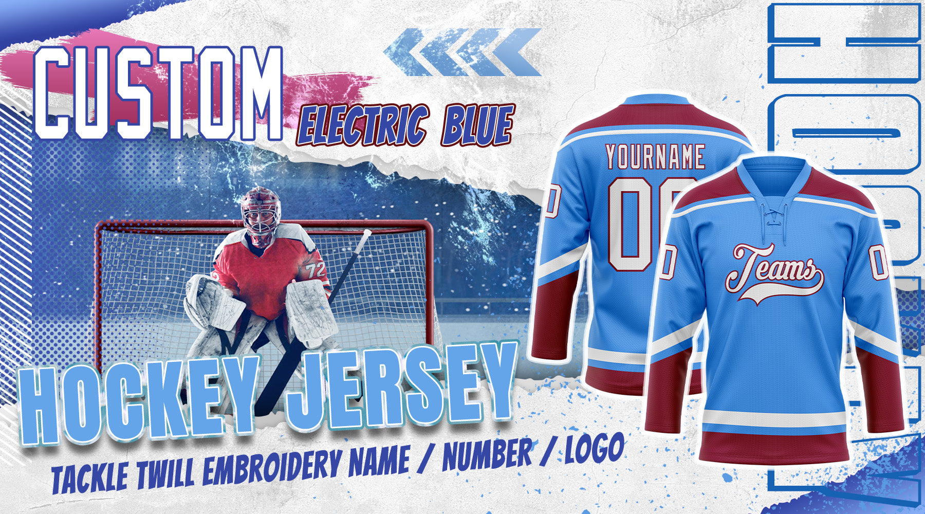 custom hockey electric blue jersey