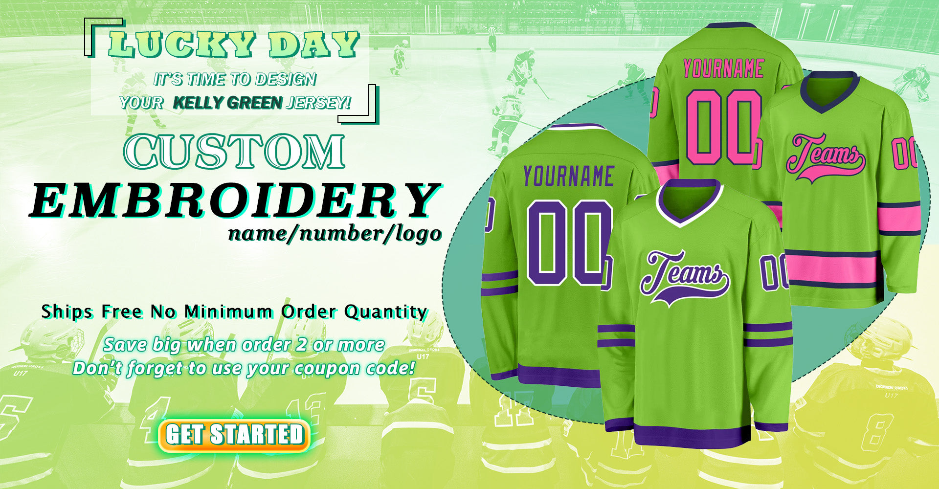custom hockey kelly green jersey