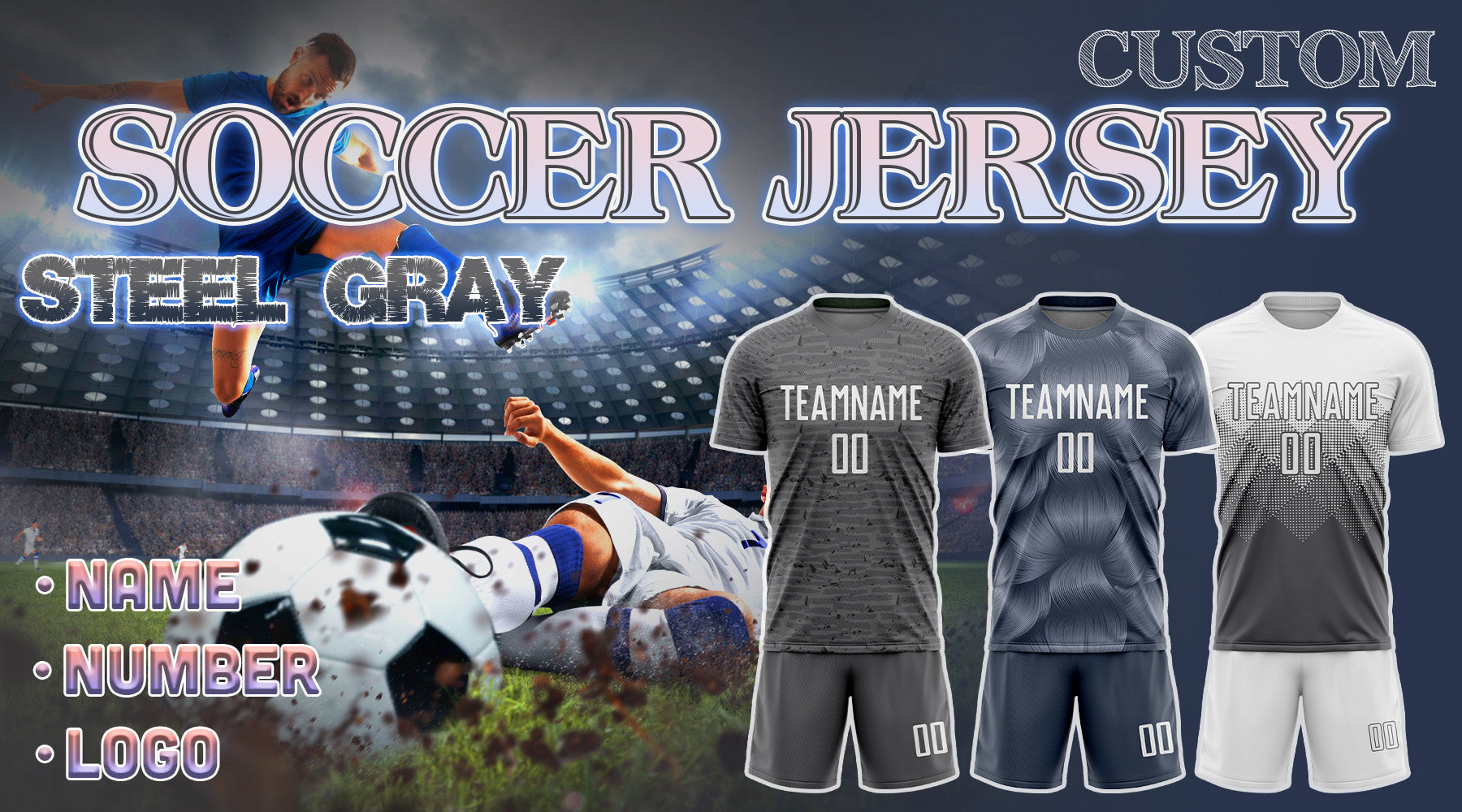 custom soccer steel gray jersey