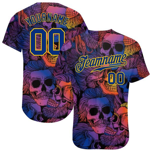 Custom 3D Pattern Halloween Skulls Authentic Baseball Jersey Discount ...