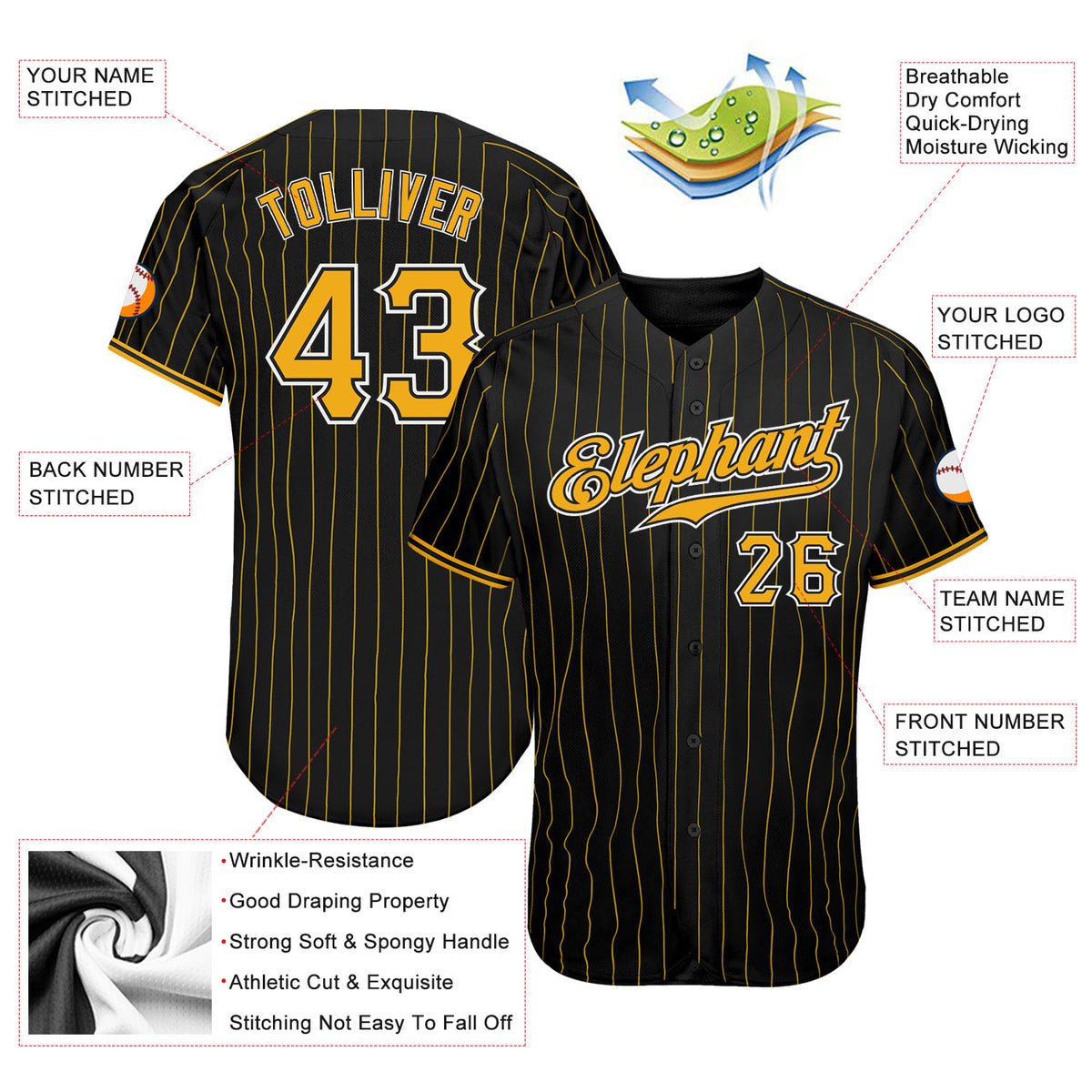 Custom Black Gold Strip Gold-White Authentic Baseball Jersey Discount ...