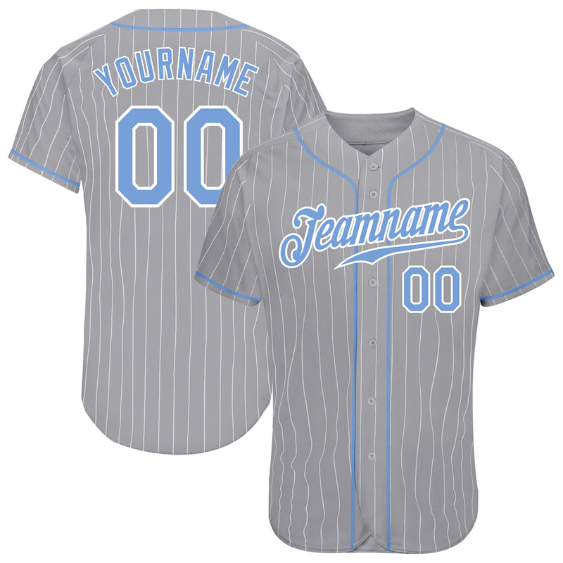 Custom Gray White Pinstripe Light Blue-White Authentic Baseball Jersey ...