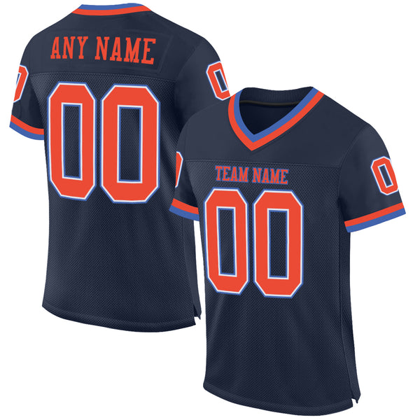 Custom Navy Orange-Blue Mesh Authentic Throwback Football Jersey ...