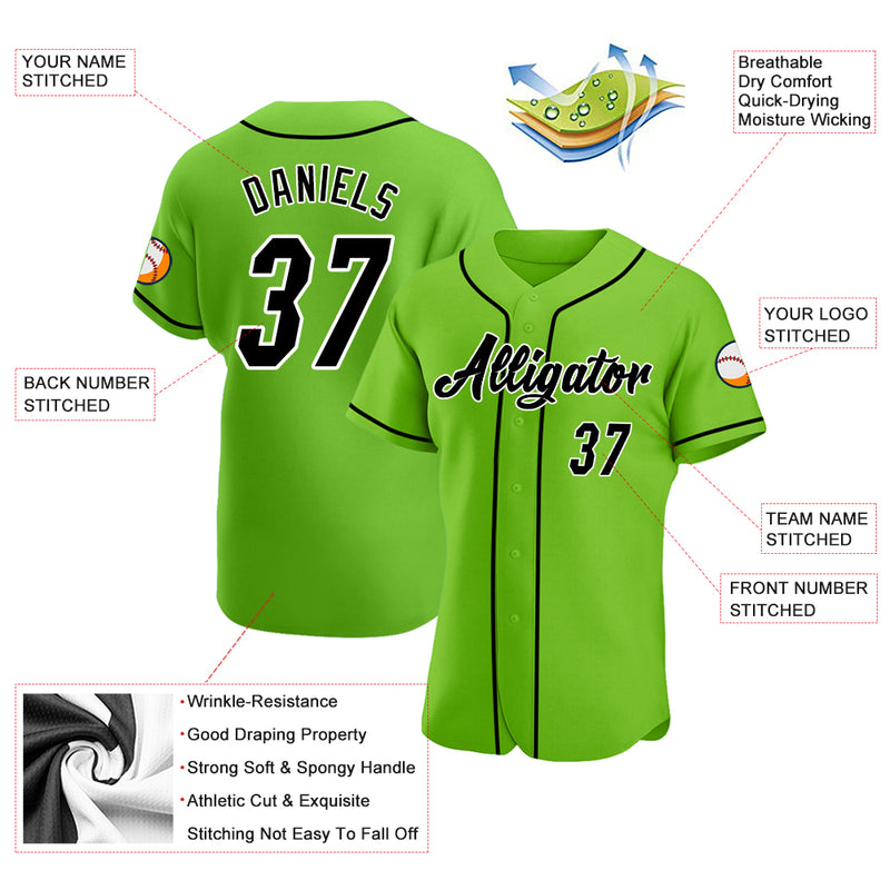 Custom Neon Green Black-White Authentic Baseball Jersey Discount - FansIdea
